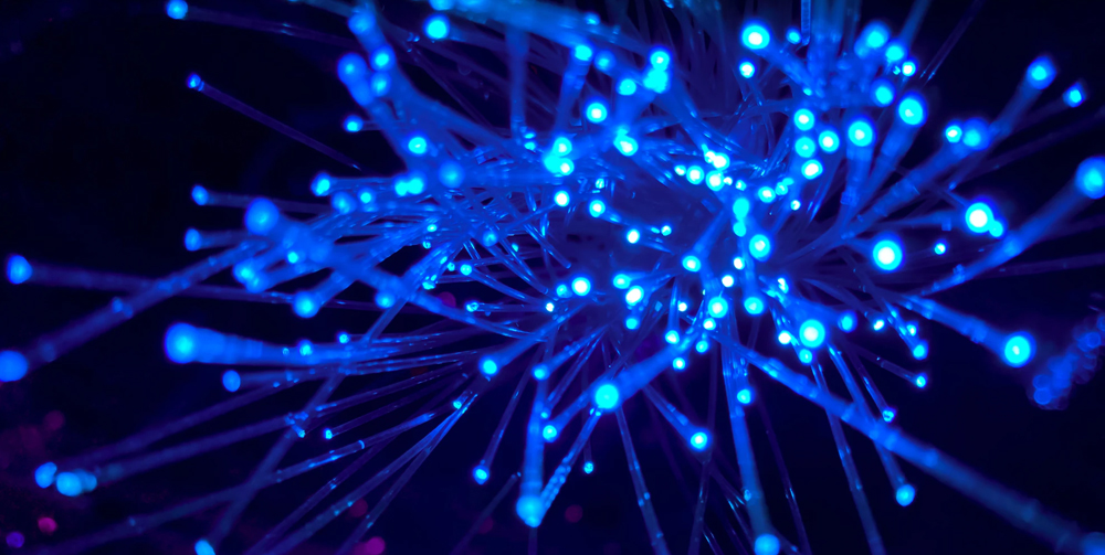 A series of blue lights representing a network