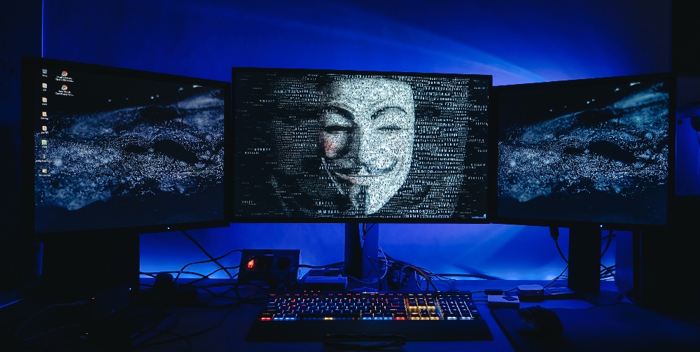 white mask on computer screen