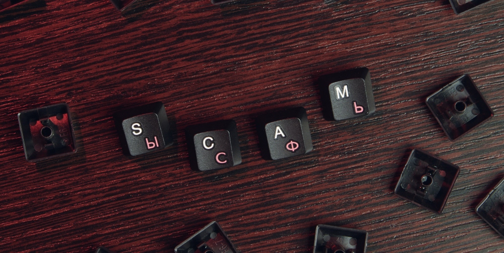 keyboard letters spelling scam